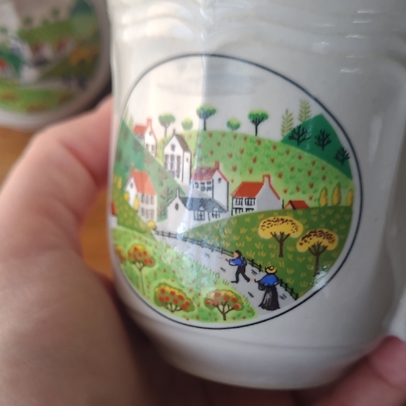 Vintage Newcore Country Village Stoneware Tea Cup Set Of 6 - Picture 7 of 10